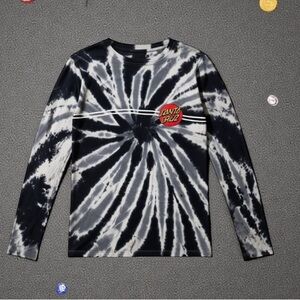 Santa Cruz Skateboards Mens Medium Tie-Dye Long Sleeve T-shirt Black, Gray, Blue